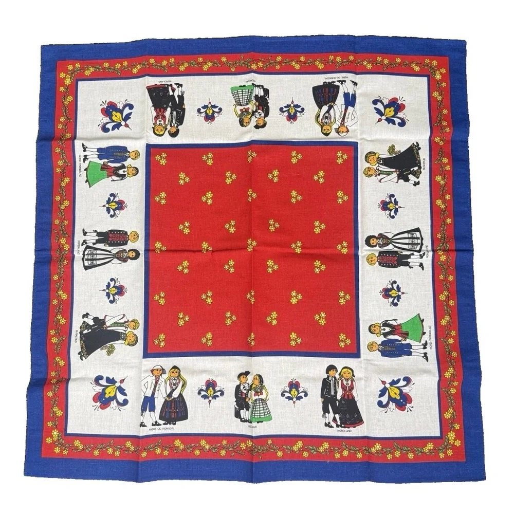 Runni Tekstltrykk Square‎ Red Yellow Floral Folklore Tablecloth Norway 34